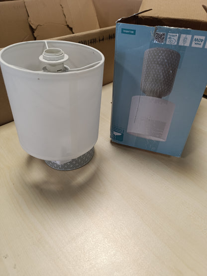 256260 - EGLO Llambë tavoline Bellariva, llambë tavoline prej qeramike në gri, pëlhurë në të bardhë, llambë dhome ndenjeje me çelës, prizë E14