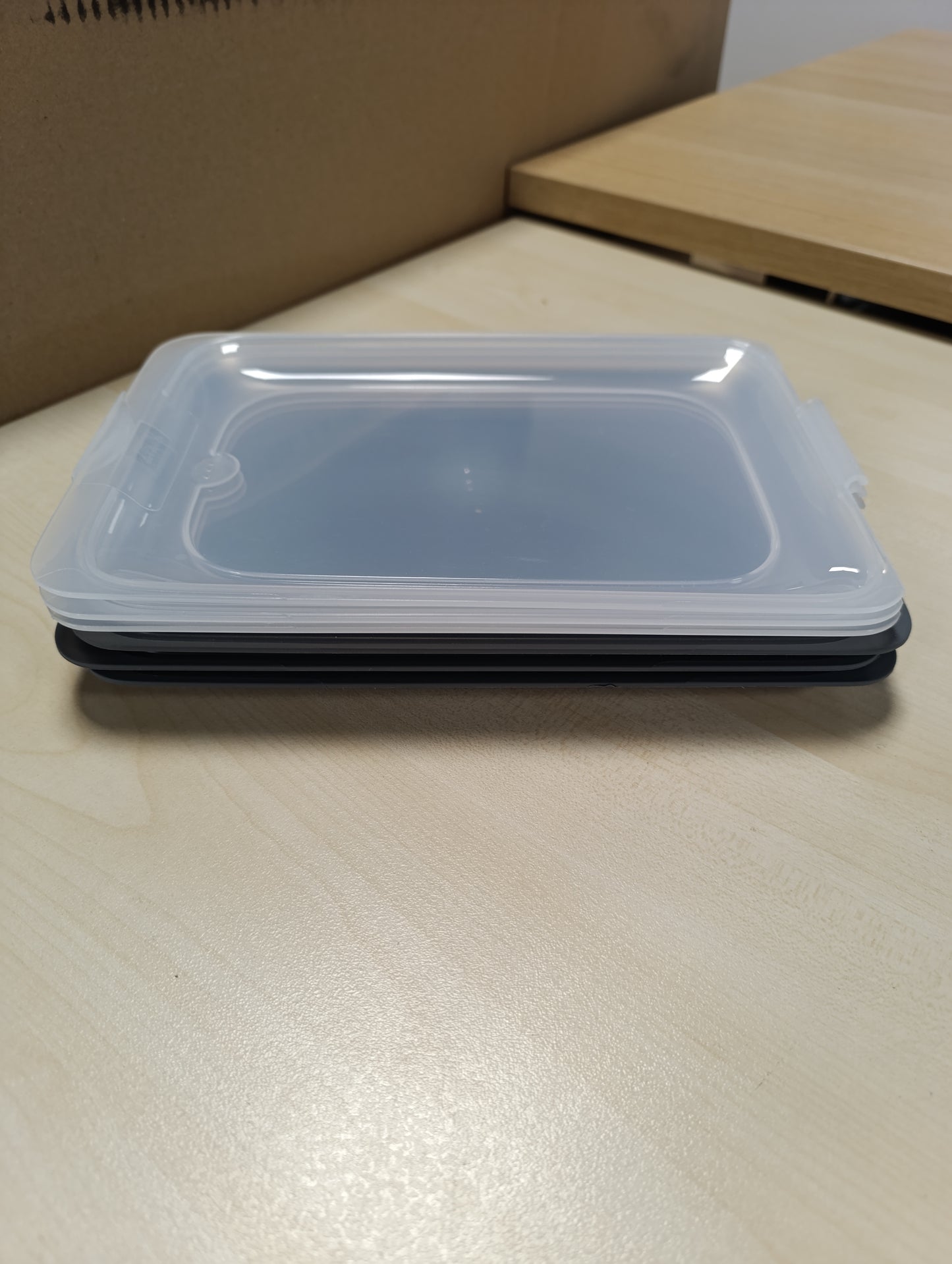 257630 - TATAY - Enë për frigorifer Deli, set standard me 3 pjesë, 17 x 3.2 x 25.2 cm, enë për ruajtjen e ushqimit me kapakë, pa BPA, të përshtatshme për ngrirje, mikrovalë dhe lavastovilje, gri