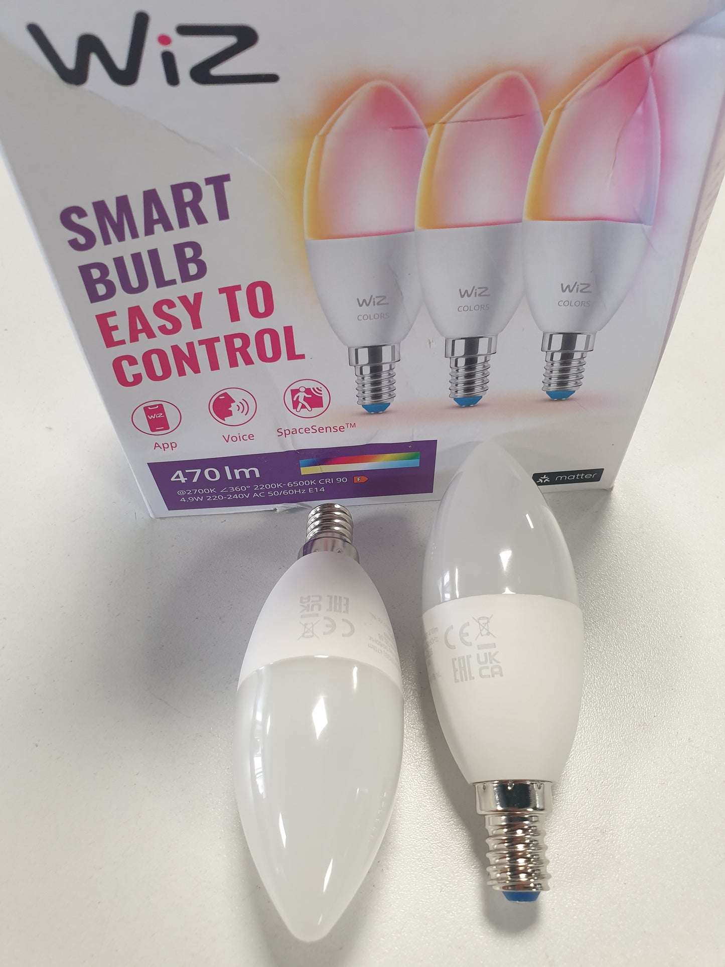 255621 - WiZ Llambë LED inteligjente E14 GU10, pako me 2 pjesë - 40W, 16 milionë ngjyra + nuanca të bardha, Wi-Fi/Bluetooth, kontroll me zë/aplikacion