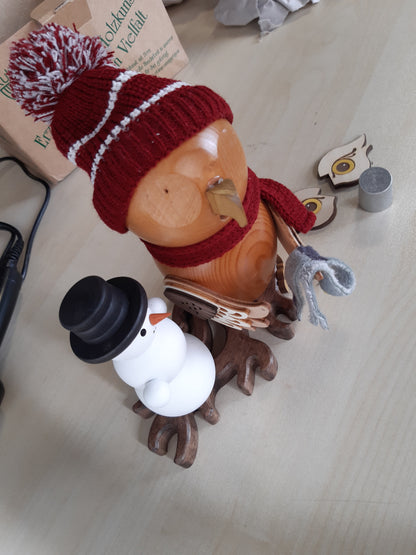 195125 - KUHNERT Djegës Temjani për Kthim Druri, Buf Druri i Mbërthyer me Burrë Dëbore, Madhësia 15 cm, Prodhuar në Gjermani