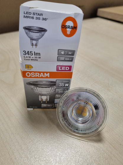 254210 - OSRAM Reflektor LED Star MR16, 35,4000 K, 3.4 W, GU5.3, 36°, 345 lm, 15,000h, Tension i Ulët