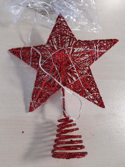 201940 - JOIEDOMI Dekorues Peme me Shkëlqim, Yll i Kuq, i Ndriçuar me 20 Drita LED të Bardha të Ngrohta, Me Bateri, për Dekorim Peme Krishtlindjesh dhe të Brendshëm