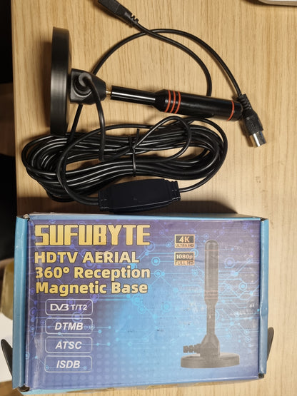 189959 - ANTENA T808 - Antenë Televizive e Brendshme e Fuqishme, 360°, 1080P 4K me Rreze Veprimi 500 km dhe Kabllo Koaksiale 5 m, Bazë Magnetike