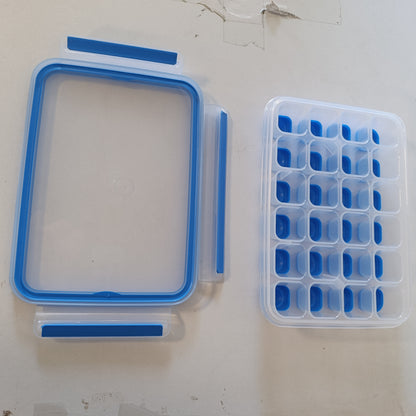 224969 - EMSA Enë për ruajtjen e ushqimit me kapëse dhe mbyllje, 22.6 x 16.5 x 4.9 cm, 100% e papërshkueshme nga rrjedhjet, e sigurt për lavastovilje, ngrirje, mikrovalë, Blu, 514549