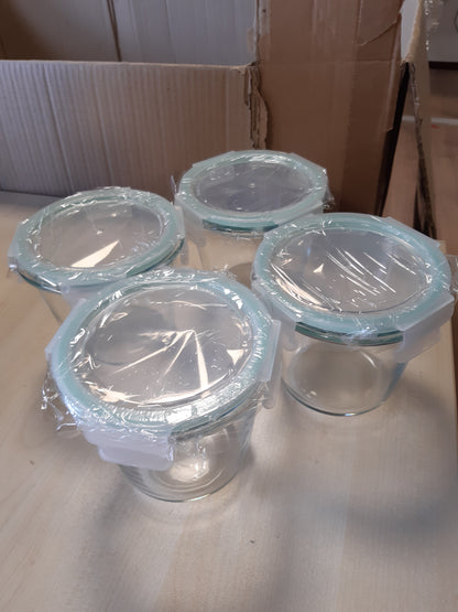 262419 - HAUSVIVO Enë qelqi me kapakë, 650ml, qelqi borosilikat, Set prej 4 kavanozësh dhe tasa qelqi
