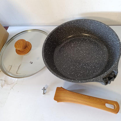 187322 - YASHE - Tigan i thellë graniti, 26cm me kapak, jo-ngjitës, me kapacitet të madh për skuqje dhe gatim të ngadaltë