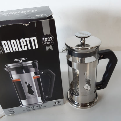 223797 - BIALETTI Presë kafeje Preziosa, filtër pistoni për kafe ose çaj, trup çeliku inox dhe enë qelqi borosilikat, e përshtatshme për lavastovilje, 350 ml, për 3 gota