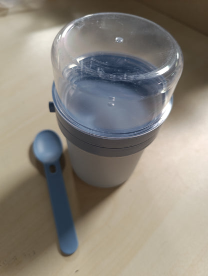 229876 - SWKIEN Filxhan Musli për të marrë me vete, kapacitet 450ml+250ml, me lugë, Tenxhere për drekë (Nordic Blue)