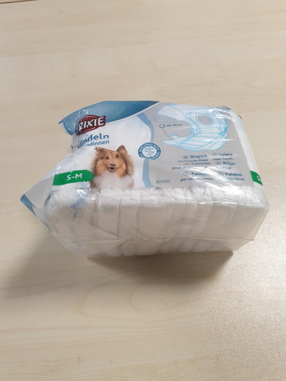 258380 - TRIXIE Pelena për Qen Femra, Madhësia SM - 12 copë me brez elastik, perimetër beli 28-40 cm
