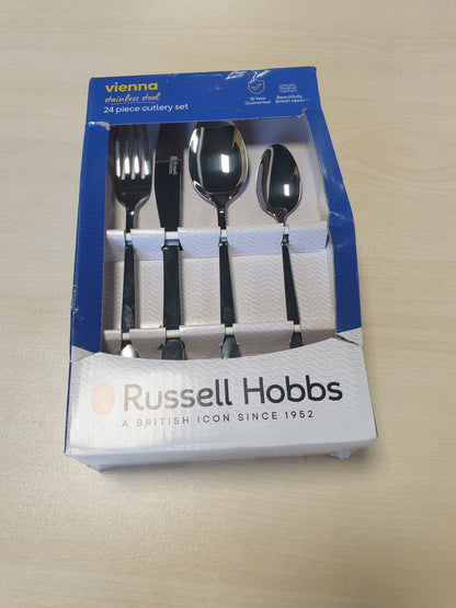 214630 - RUSSELL HOBBS Set takëmesh prej çeliku inox me 24 pjesë, i sigurt për lavastovilje, përfshin 6 pirunë, 6 thika, 6 lugë gjelle dhe 6 lugë çaji
