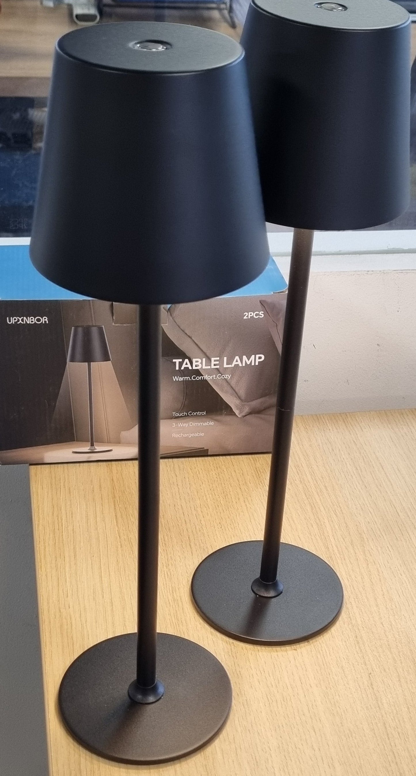 255647 - UPXNBOR Llambë tavoline LED pa tel (Pako me 2), llambë tavoline me prekje me errësim, llambë tavoline e rikarikueshme për ambiente të brendshme/të jashtme, 3 cilësime drite të ngrohta, IP54 e papërshkueshme nga uji