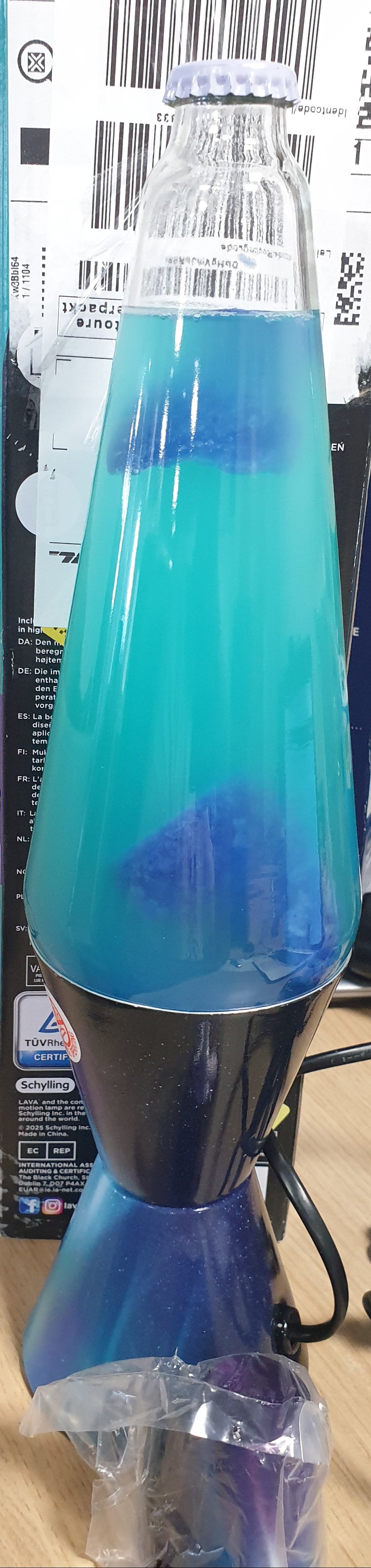 217887 - LAVA® Llambë Lave Aurora Borealis 2047, dyllë vjollcë, lëng blu-jeshil, 14.5 inç, bazë dhe kapak dekorativ, llambë lëvizëse origjinale