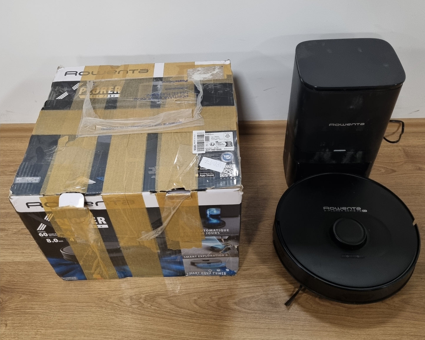 118017 - ROWENTA RR8585WH X-PLORER Serie 75 S+, Fshesë Robot e Lëvizshme dhe Larëse Dyshemeje me Teknologji Hartëzimi Lazer, Zbrazje Automatike, 2700Pa, Bateri e Jetëgjatshme 2 Orë, E Pajtueshme me Alexa dhe Telefonat Inteligjentë, Ngjyra e Zezë