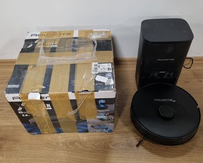 118017 - ROWENTA RR8585WH X-PLORER Serie 75 S+, Fshesë Robot e Lëvizshme dhe Larëse Dyshemeje me Teknologji Hartëzimi Lazer, Zbrazje Automatike, 2700Pa, Bateri e Jetëgjatshme 2 Orë, E Pajtueshme me Alexa dhe Telefonat Inteligjentë, Ngjyra e Zezë
