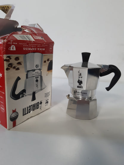 251670 - BIALETTI Makinë kafeje alumini Moka Express për sobë (2 gota), 90ml, argjend/e zezë, 8 x 11 x 11 cm