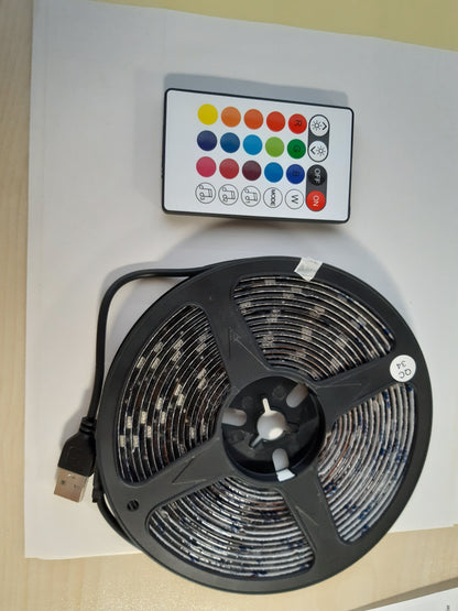 253492 - M MIMOTEC - Pako Shiriti LED USB 5V 5m, 24W RGB i Errësuar, me Aplikacion dhe Telekomandë, Modalitet Muzike, Ideal për Dhomën e Gjumit, Dhomën e Ndenjes, Kuzhinën, Festat