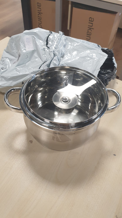 218631 - FLORINA Tenxhere Oliver 20 cm, 3.4 L, çelik inox me kapak qelqi, për sobë me induksion, gaz, elektrike dhe qeramike, shkallë matëse e brendshme, e përshtatshme për lavastovilje, kapak rezistent ndaj nxehtësisë