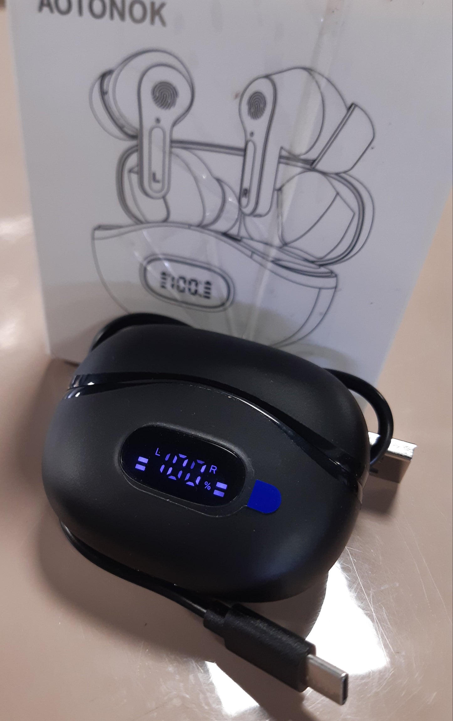 190174 - AOTONOK Kufje pa Tel Bluetooth 5.3, 4 Mikrofonë ENC, Anulim Zhurme, Bas i Thellë, Kapacitet 40 Orë, IP7 të Përshkueshëm nga Uji, Tregues LED