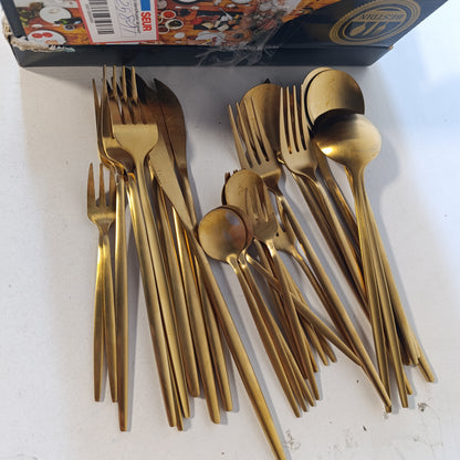222626 - BESTDIN Set takëmesh Matte Gold, 30 copë, për 6 persona, çelik inox, i përshtatshëm për lavastovilje
