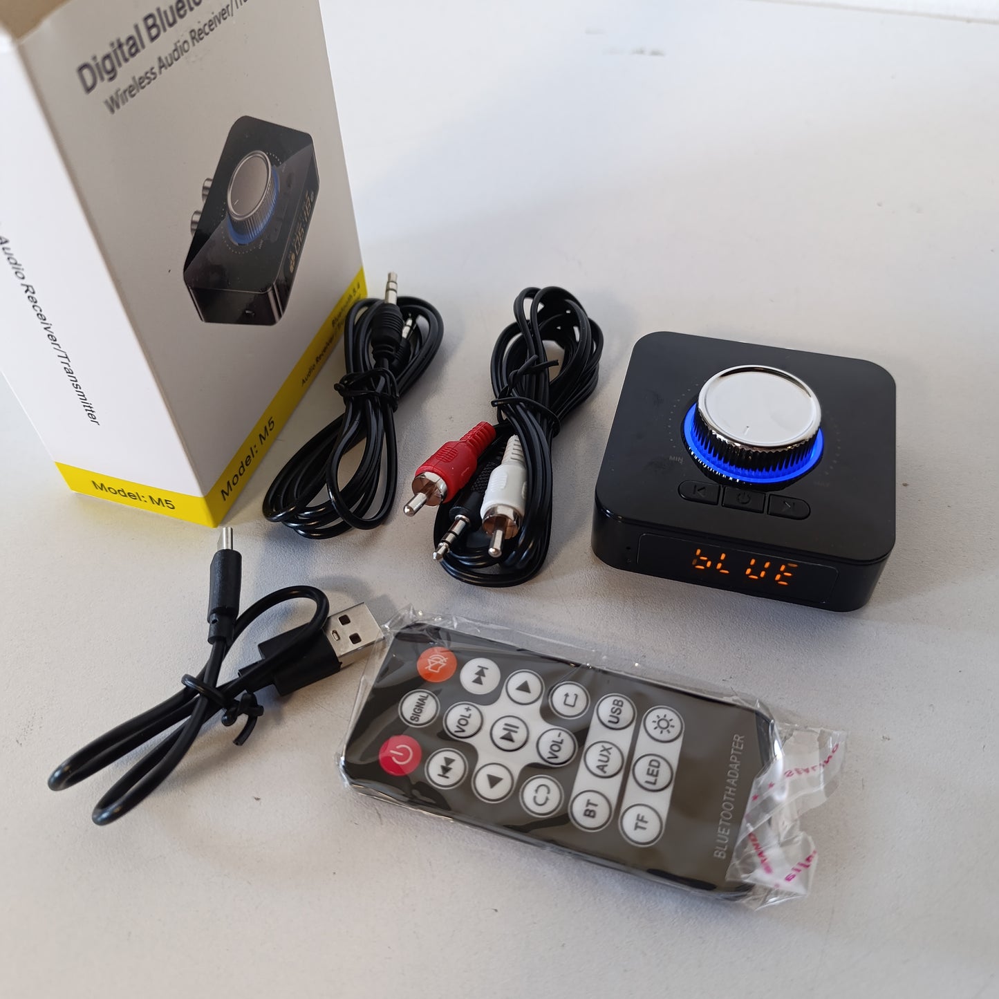 266679 - GLASFLENGTH Adaptues Bluetooth për Sisteme Stereo, marrës Bluetooth 5.4 me kabllo RCA Aux 3.5 mm, latency të ulët, rreze 49ft, marrës audio Bluetooth HiFi për TV/Altoparlantë/Kompjuterë Desktop/Projektorë
