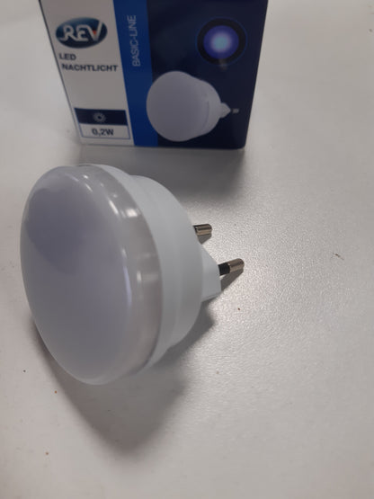 225165 - REV Dritë nate LED, prizë 230V, 0.2W, ndriçim konstant, dritë blu, kornizë e bardhë, prizë evropiane