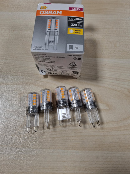 179971 - OSRAM Llambë LED Star PIN për bazë G9, Xham Transparent, E Bardhë e Ngrohtë (2700K), 320 Lumen, Zëvendësim për Llambat Inkandeshente 30W, Pa Errësim, Pako me 5 Llamba