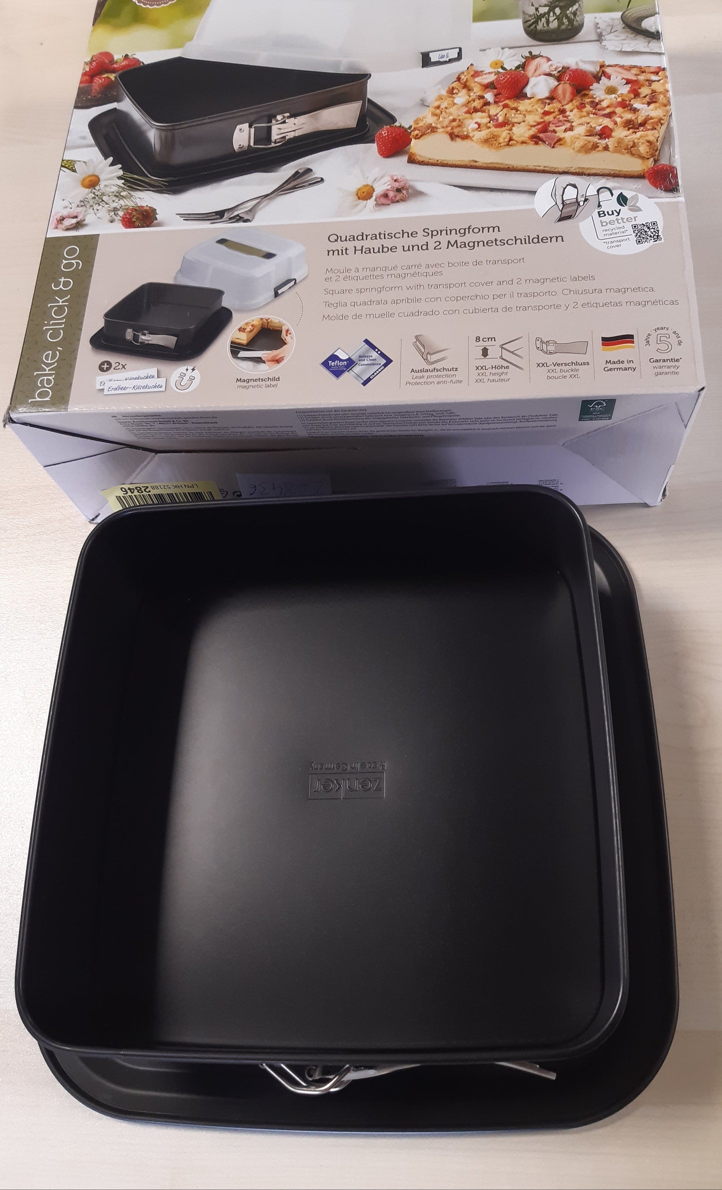 208436 - ZENKER Bake, Click & Go - Tavë Katrore me Sustë dhe Kapak për Pjekje dhe Transport, Madhësi 24 x 24 x 8cm