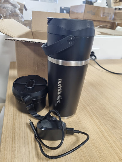 94315 - NUTRIBULLET Flip NBP016B, Blender Portativ me Gotë të Izoluar nga Çeliku Inoks 590ml, Funksion i Blenderit të Akullit, Ruajtje e Ftohtë për 24 Orë, Kapak dhe Pipëz e Përfshirë, Karikim me USB-C, Ngjyra e Zi