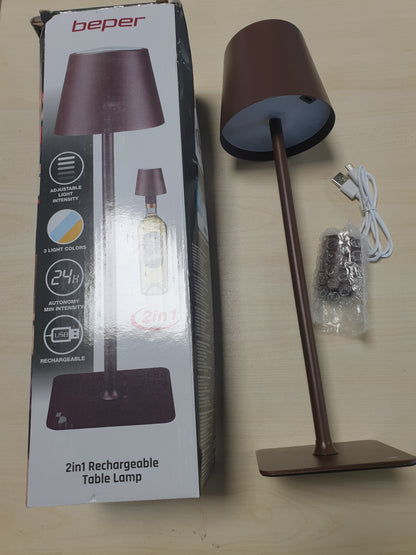 218609 - BEPER Llambë Tavoline Pa Tel 2-në-1, LED e Rikarikueshme USB, 2W, Corten