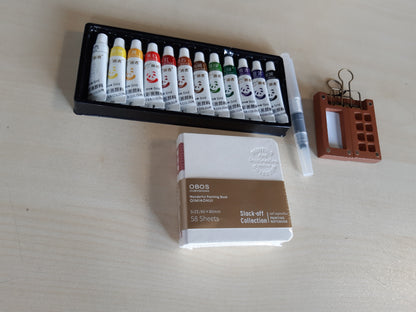 188530 - SET MINI AQUAREL Portativ me 8 Rrjeta dhe 12 Ngjyra, Paletë për Pikture dhe Stilolaps, Me Xhep dhe Kapëse Metalike