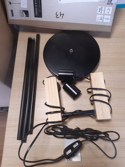 167356 - EGLO TOWNSHEND - Llambë Dyshemeje me 2 Drita, Dizajn Industrial, Material Çeliku dhe Druri, Ngjyrë e Zezë dhe Kafe, Prizë E27, Certifikatë FSC, Çelës i Përfshirë