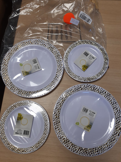 144302 - SET TAVOLINE nga PVC, 20 COPË - Përfshin 10 Tavolina + 20 Pjata për Darkë dhe Embëlsirë, të Ripërdorshme për Dasma, Festa, Krishtlindje