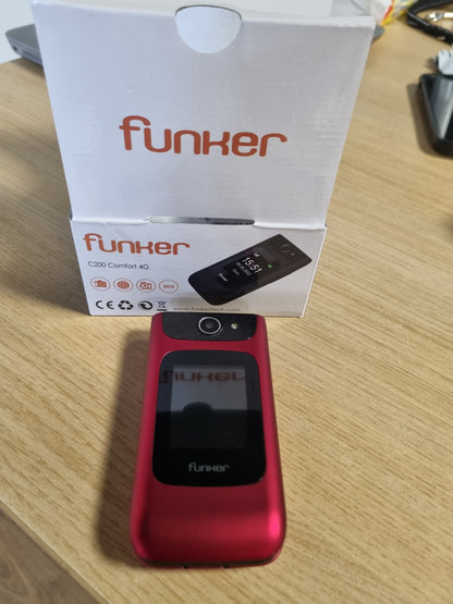 266340 - FUNKER Telefon i palosshëm C200 Comfort 4G për të moshuar, butona të mëdhenj, buton SOS, USB-C, 2000 kontakte, bateri 1000 mAh (e kuqe)