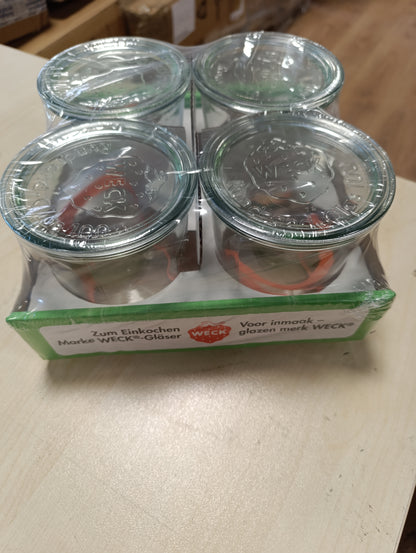 223355 - WECK Kavanoz për Ruajtje 500ml, Set me 4 copë, me Qafë të Rrumbullakët, Vulat dhe Kapëset për Ruajtjen e Furnizimeve