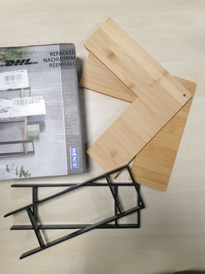 221851 - WENKO Raft Këndi Kuzhine Model Lou, Organizues për Sipërfaqe Pune, Metal dhe Bambu, 2 Kate, 30 x 33 x 30 cm, E Zezë/Kafe e Çelët