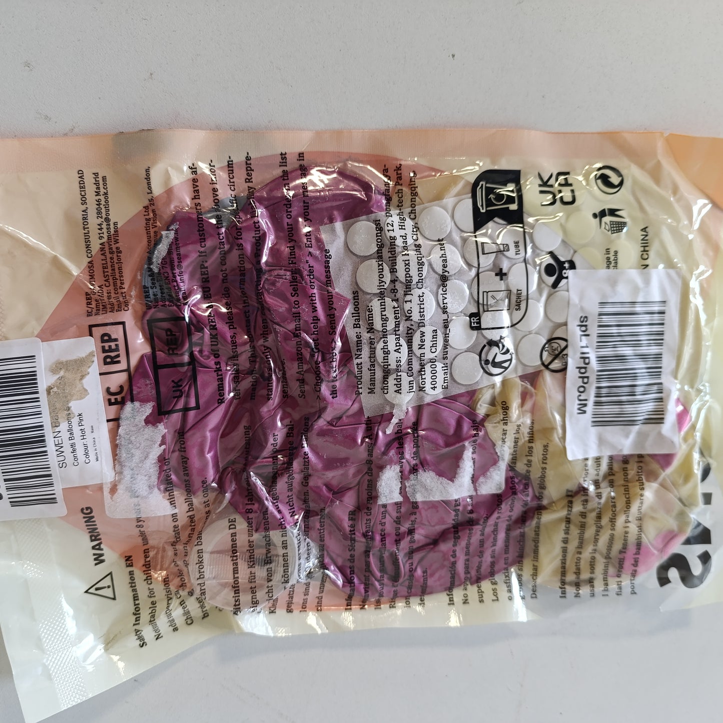 216789 - Tullumbace Konfeti Suwen Metalike Rozë e Ndritshme, Set me 47 copë, 10 inç, Latex Helium, Rozë e Errët, Metalike Fuksi
