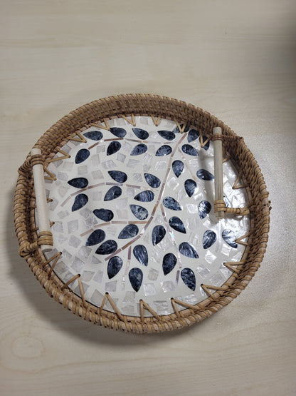 168044 - SLHEQING Tabaka Servirjeje prej Ratani me Doreza, Endur me Dorë, e Rrumbullakët për Ruajtje të Bukës, Frutave, Ëmbëlsirave, e Verdhë, Diametër 28 cm