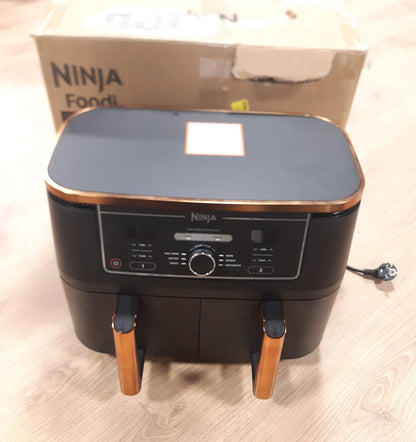 83141 - NINJA FOODI MAX Fritezë me Ajër 9.5L, e Dyfishtë, me Mashë, Shtresë Jo-ngjitëse, Shporta të Sigurta për Lavastovilje, 6-në-1, Bakër/E Zezë, Modeli AF400EUCP
