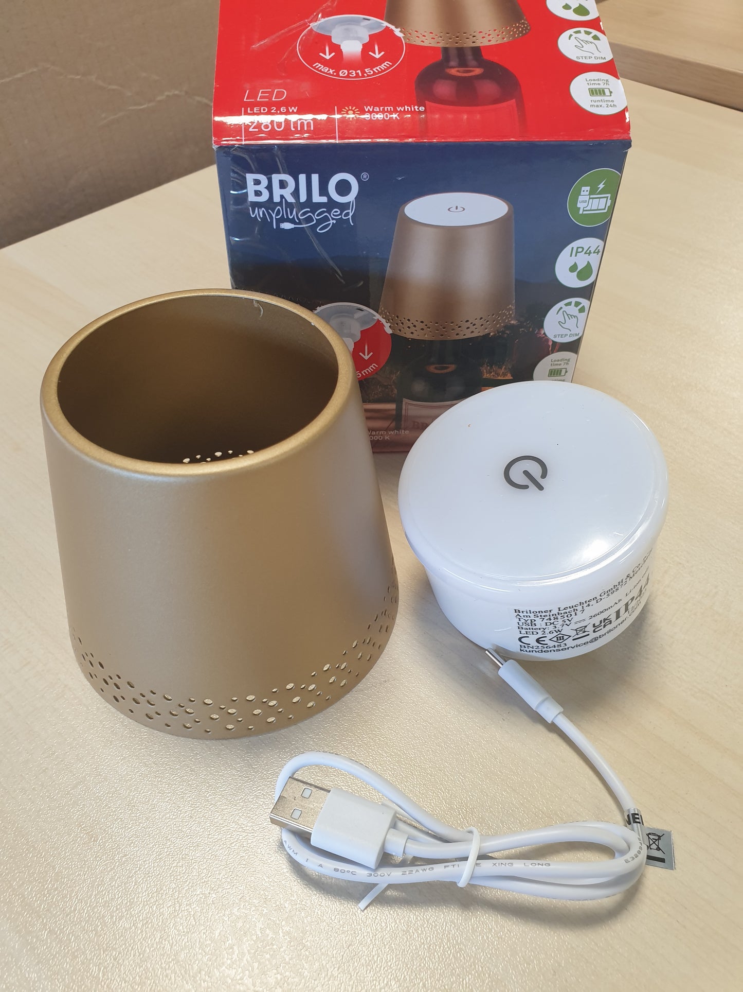 246214 - BRILONER Llambë Shishe LED Pa Tel me Kontroll me Prekje, Errësim, e Bardhë e Ngrohtë, 11 x 9 cm (Th x L), Ari Mat