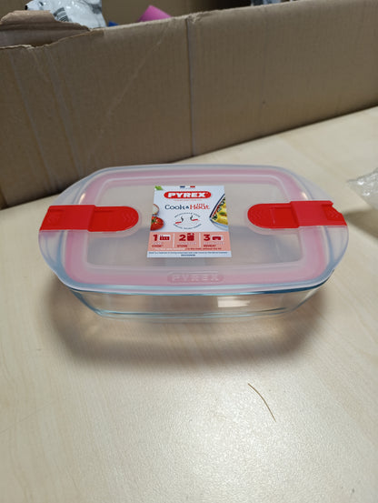 219694 - PYREX ENË QELQI DREJTKËNDËSHE 23 X 15 X 7 CM ME KAPAK HERMETIK PËR MIKROVALË
