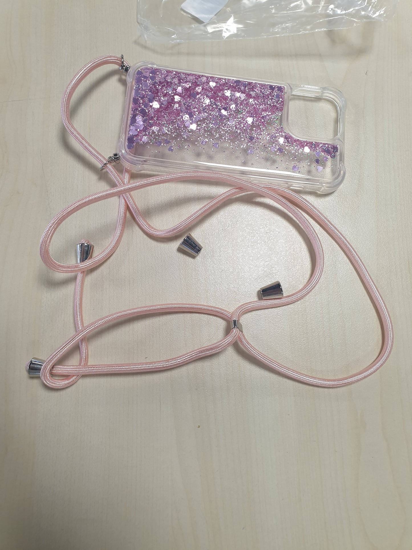 267273 - VAUKI Mbrojtëse për iPhone 13 Pro Max, Transparent me Kristale, Silikoni TPU, Rrip i Rregullueshëm për Qafën, Rozë