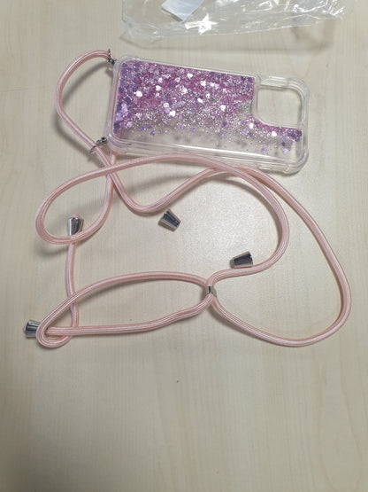 267273 - VAUKI Mbrojtëse për iPhone 13 Pro Max, Transparent me Kristale, Silikoni TPU, Rrip i Rregullueshëm për Qafën, Rozë