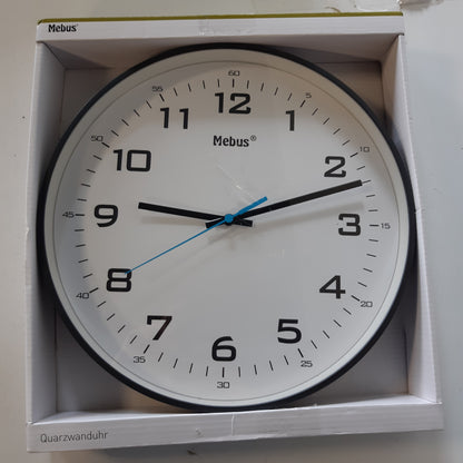 223473 - MEBUS Orë muri moderne me kuarc - Dizajn klasik, numra të mëdhenj, diametër 30 cm, Ngjyra: E zezë, Modeli: 16247