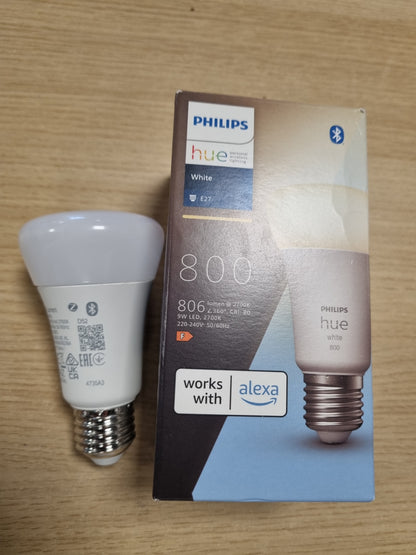 188065 - PHILIPS HUE Llambë LED Inteligjente e Bardhë, 9W, me Prizë E27, me Errësim, Kontrollohet me Bluetooth dhe Aplikacionin Hue, Kompatibil me Alexa, Google Assistant dhe Apple HomeKit