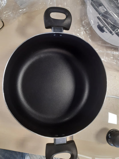 209020 - CREALYS 529423 Tigan Alumini i Presuar, Diametri 28 cm, Gri i Errët, Dorëza Rezistente ndaj Nxehtësisë, Shtresë Jo-Ngjitëse e Zezë, Kapak Qelqi me Avull, i Përshtatshëm për të Gjitha Llojet e Sobave, Përfshirë Induksionin