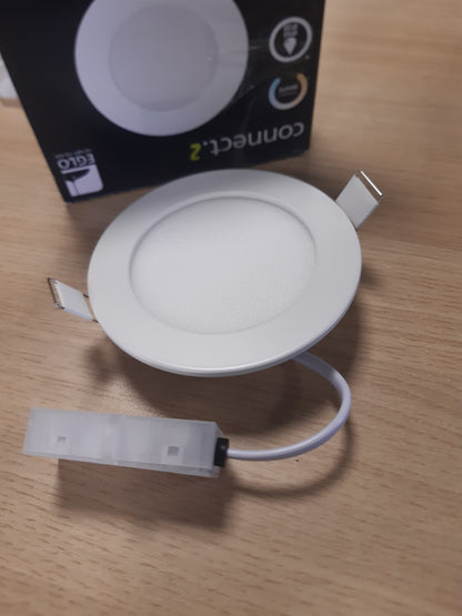 175542 - EGLO CONNECT Dritë LED e Futur në Banjo Fueva-Z, Ultra e Sheshtë, Ø 120 mm, Kontroll me ZigBee dhe Aplikacion, Ndriçim i Errësueshëm, Metal e Bardhë, IP44, Ngjyrë Drite (e Bardhë e Ngrohtë-e Bardhë e Ftohtë), Kontroll Zanor me Alexa