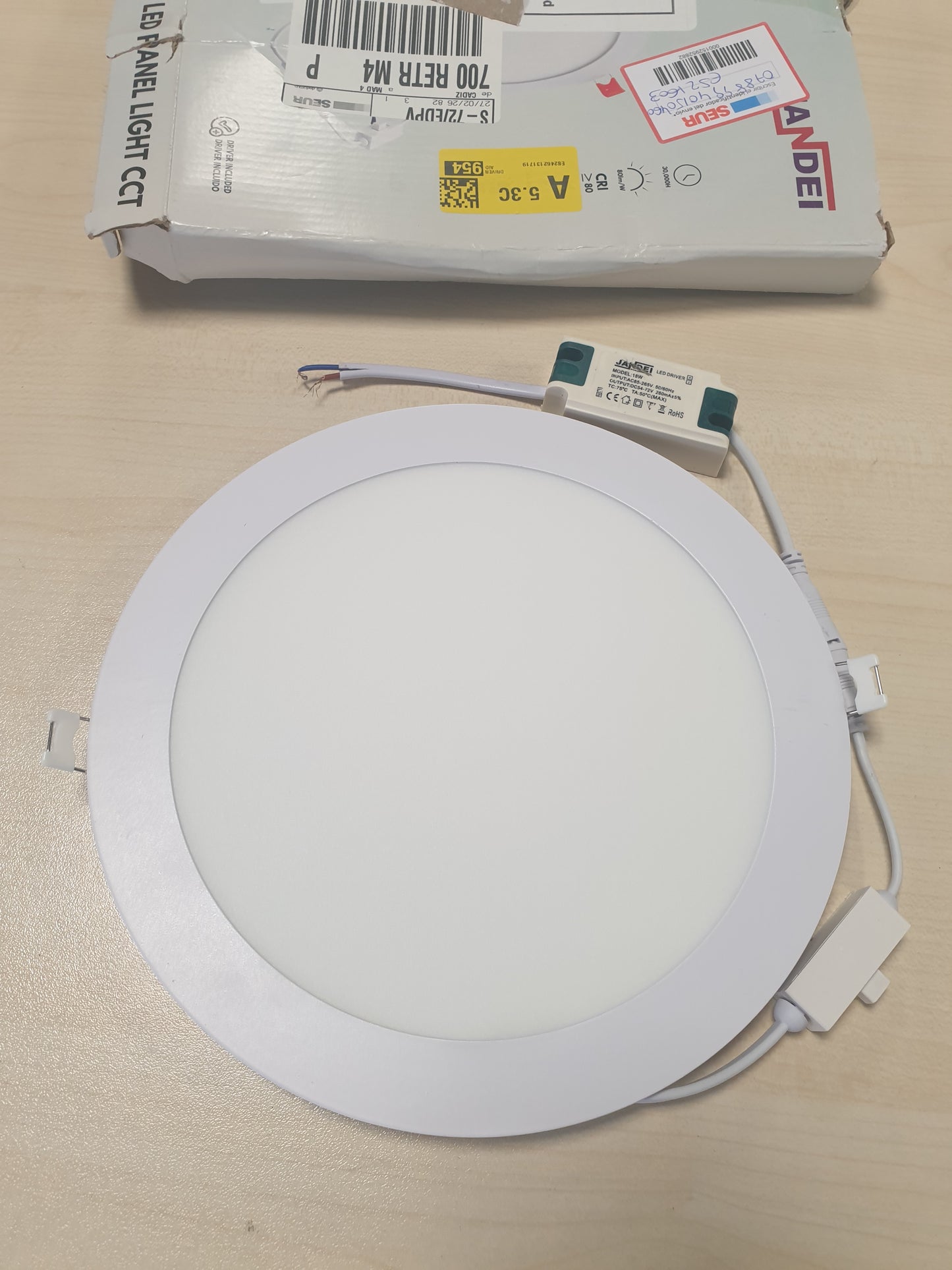 258061 - JANDEI - Llampë LED 18W CCT (3000K, 4200K, 6000K), Rrumbullakët, e Fundur, e Bardhë, Diametër 222 mm