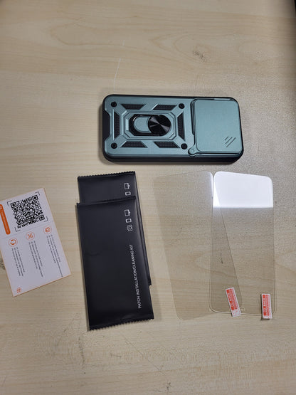269288 - GUISSESY Mbrojtëse Armor për Xiaomi 15T Pro 5G, Mbulesë Rrëshqitëse për Kamerën me 2 Mbrojtëse Ekrani prej Xhami të Temperuar, Mbështetëse Unaze 360, Mbrojtëse Silikoni për PC dhe TPU, Jeshile