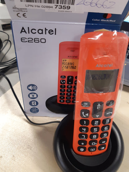 266662 - ALCATEL E260 - Telefon pa tel DECT, Dizajn kompakt, Ekran i madh me ndriçim nga prapa, Pa duar, Funksion bllokimi i thirrjeve të padëshiruara, E kuqe
