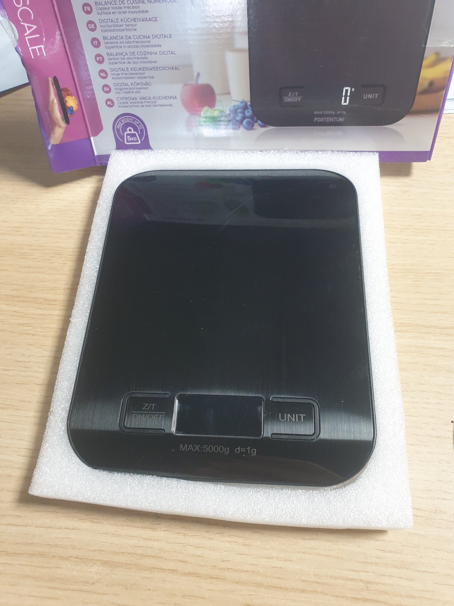 263694 - PORTENTUM Peshore Elektronike Kuzhine 5000g/1g me Ekran LCD, 6 Njësi, Çelik Inoks, e Zezë
